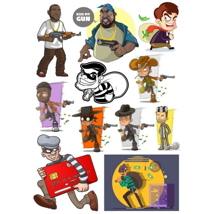 Hırsız Sticker Set-1 15 Parça Telefon, Tablet, Defter, Laptop Sticker