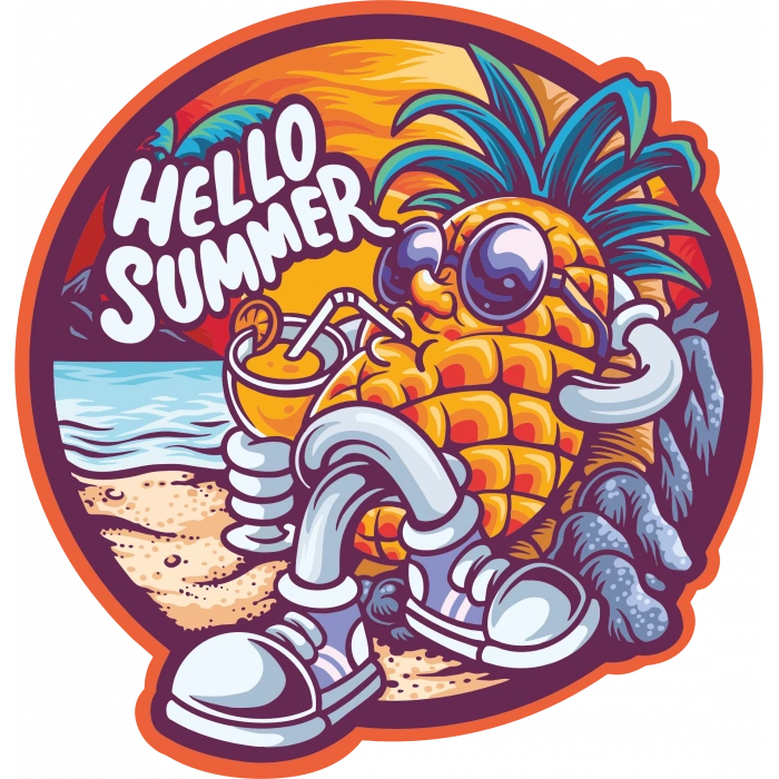 hello summer ananas sticker 10x10 cmRenkli Sticker