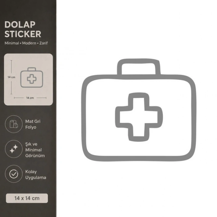 İlk Yardım Dolabı Mat Gri Dekoratif Folyo Sticker 14x14 cm