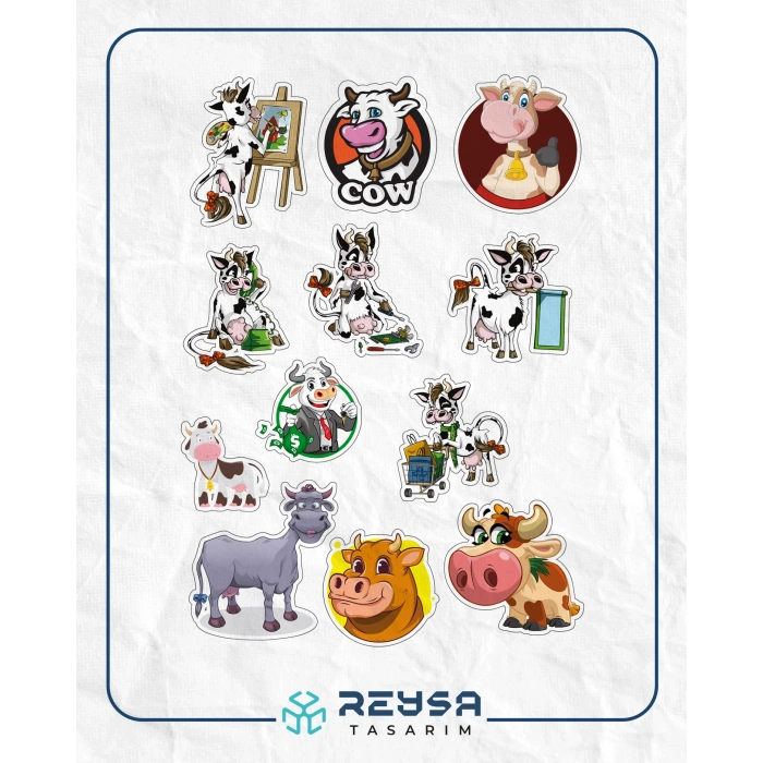İnek Sticker Set-1 13 Parça Telefon, Tablet, Defter, Laptop Sticker