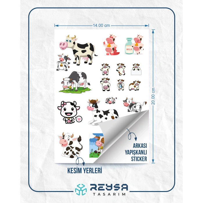 İnek Sticker Set-2 19 Parça Telefon, Tablet, Defter, Laptop Sticker