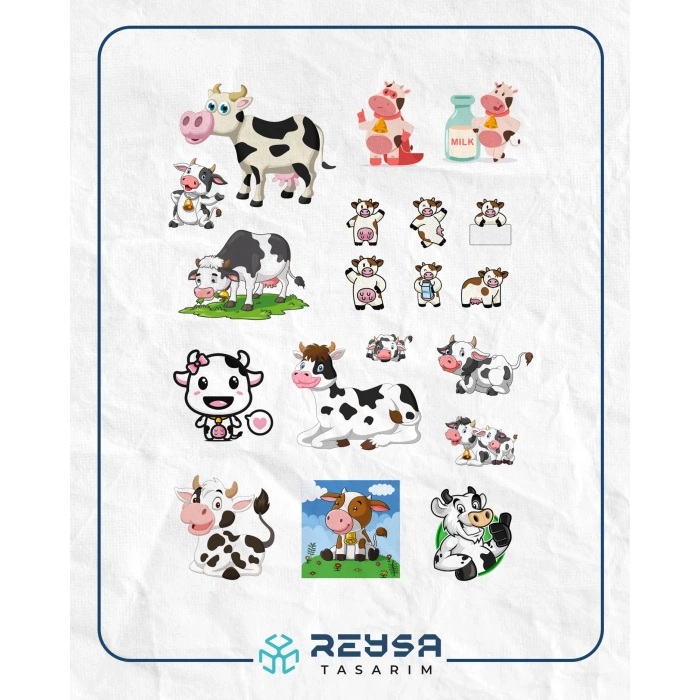 İnek Sticker Set-2 19 Parça Telefon, Tablet, Defter, Laptop Sticker