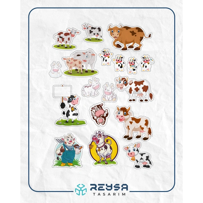 İnek Sticker Set-4 27 Parça Telefon, Tablet, Defter, Laptop Sticker