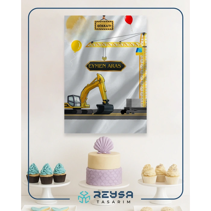 İş Makinaları Doğum Günü Afişi 70X100 cm