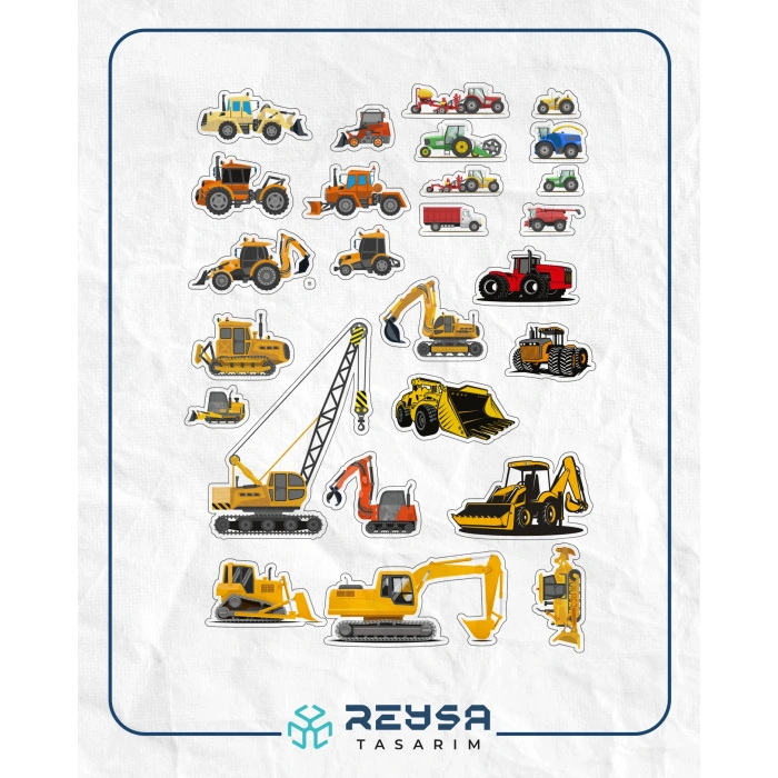 İş Makineleri Sticker Set-1 19 Parça Telefon, Tablet, Defter, Laptop Sticker