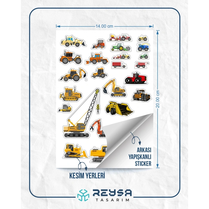 İş Makineleri Sticker Set-1 19 Parça Telefon, Tablet, Defter, Laptop Sticker