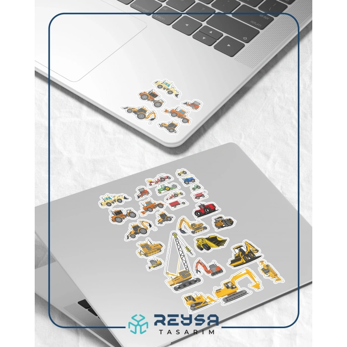 İş Makineleri Sticker Set-1 19 Parça Telefon, Tablet, Defter, Laptop Sticker