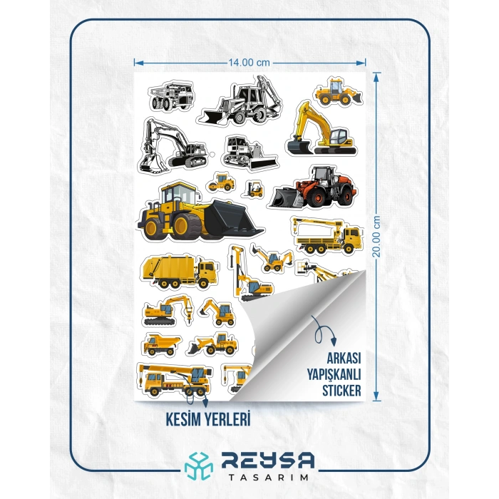 İş Makineleri Sticker Set-2 19 Parça Telefon, Tablet, Defter, Laptop Sticker