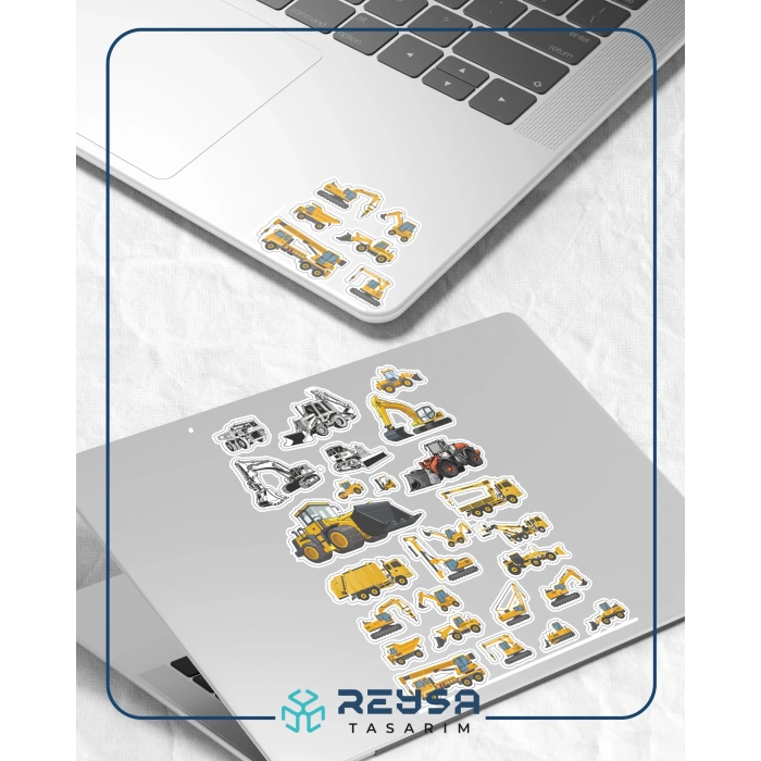 İş Makineleri Sticker Set-2 19 Parça Telefon, Tablet, Defter, Laptop Sticker