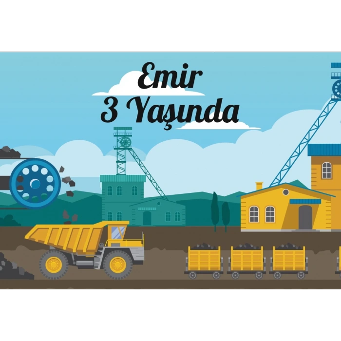 İş Makineleri Temalı Doğum Günü Afişi 50X70 cm