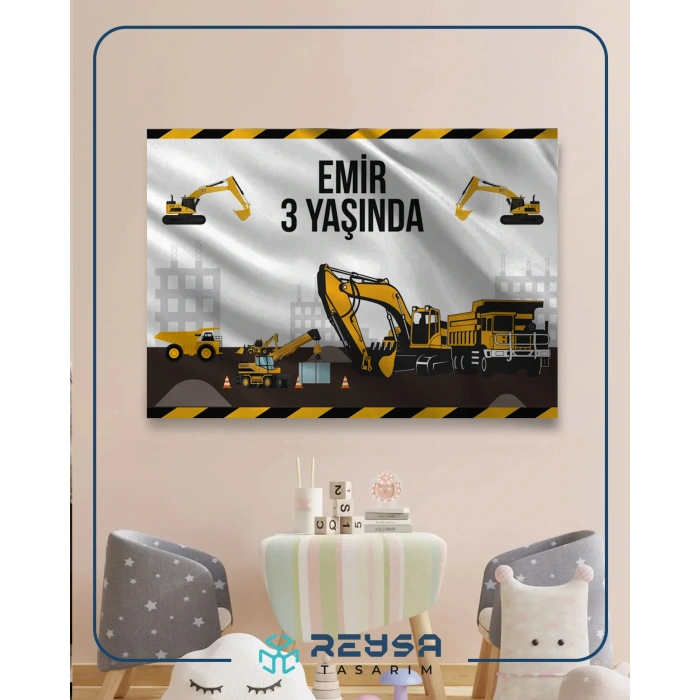 Iş Makinesi Temalı Doğum Günü Afişi 50x70 Cm