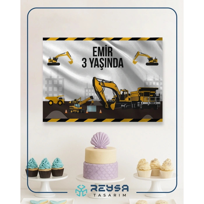 Iş Makinesi Temalı Doğum Günü Afişi 50x70 Cm