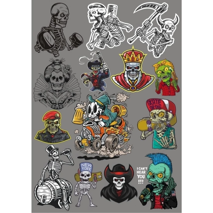 İskelet Sticker Set 14 Parça Telefon, Tablet, Defter, Laptop Sticker