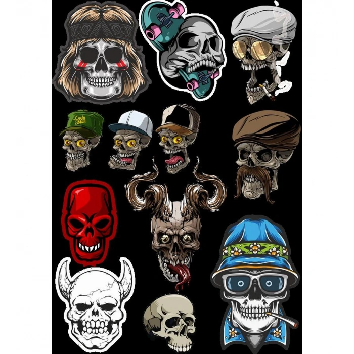 İskelet Sticker Set-2 12 Parça Telefon, Tablet, Defter, Laptop Sticker