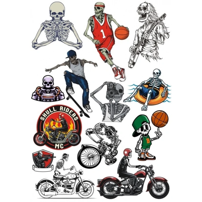 İskelet Sticker Set 5 15 Parça Telefon, Tablet, Defter, Laptop Sticker