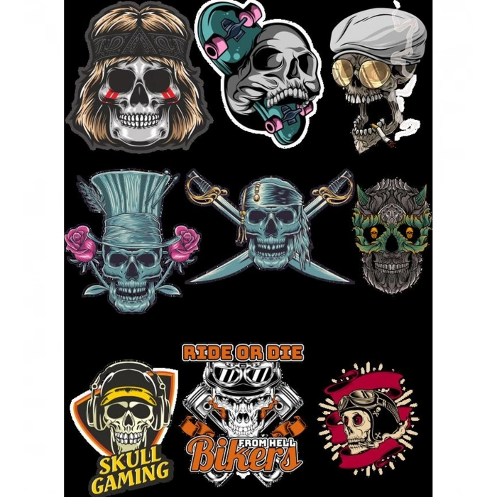 İskelet Sticker Set-5 9 Parça Telefon, Tablet, Defter, Laptop Sticker