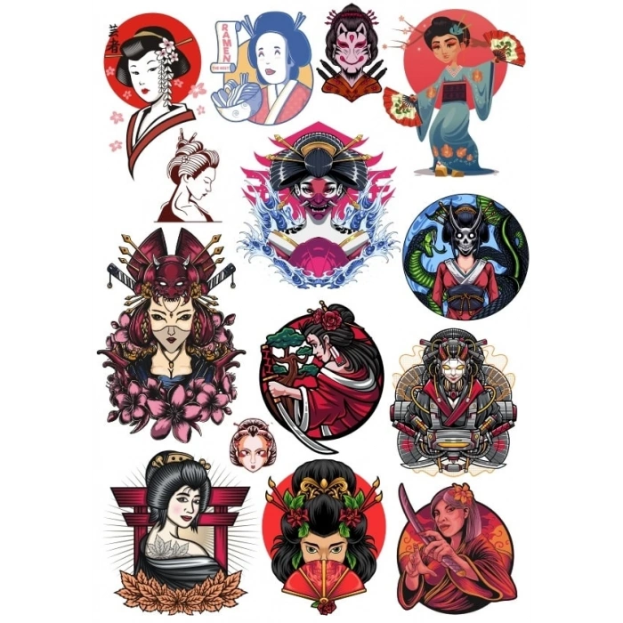 Japon Kadınları Sticker Set 15 Parça Telefon, Tablet, Defter, Laptop Sticker