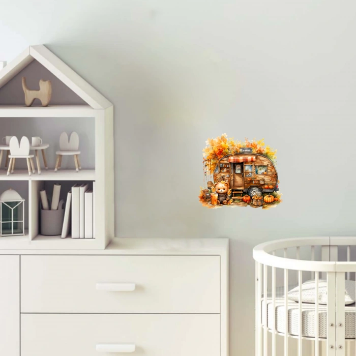 Kahve Molası Veren Ayıcık ve Karavan Duvar Stickerı