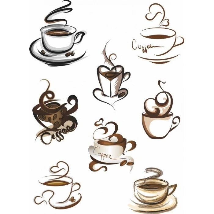 Kahve Sticker Set 8 Parça Telefon, Tablet, Defter, Laptop Sticker