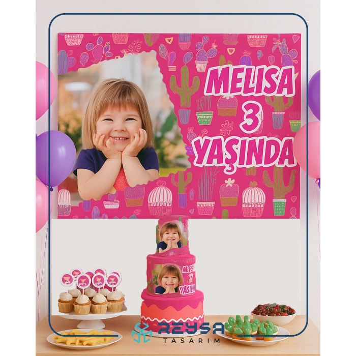 Kaktüs Temalı Doğum Günü Afiş 70X100 cm