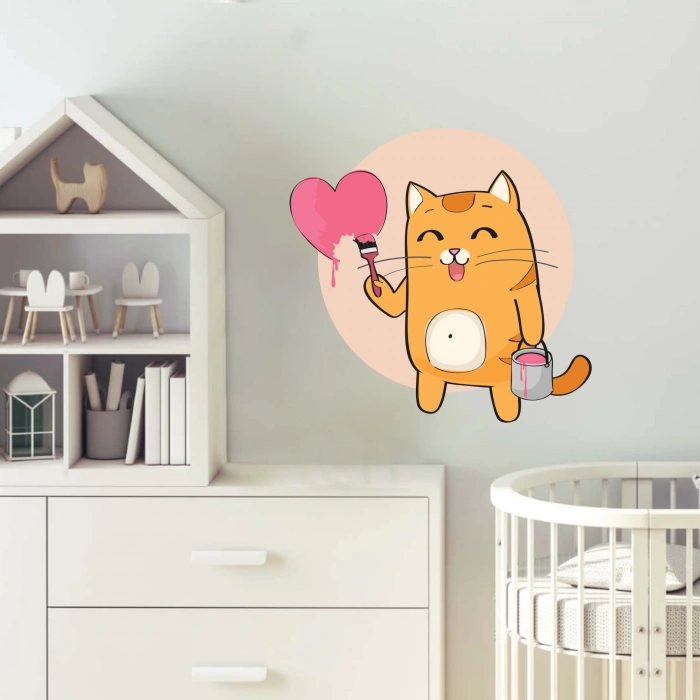 Kalbi Boyayan Kedi Sticker