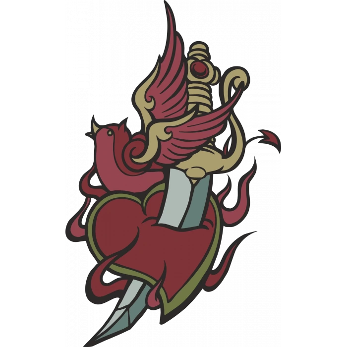 Kalp İçinde Bıçak Sticker 10x10 cmRenkli Sticker