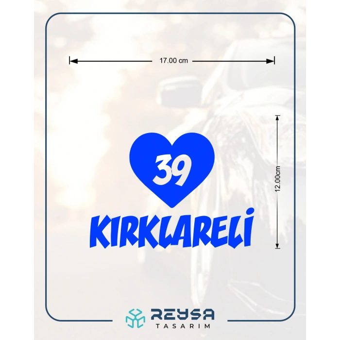 Kalpli 39 Kırklareli Araba Sticker 17x17 Cm Mavi