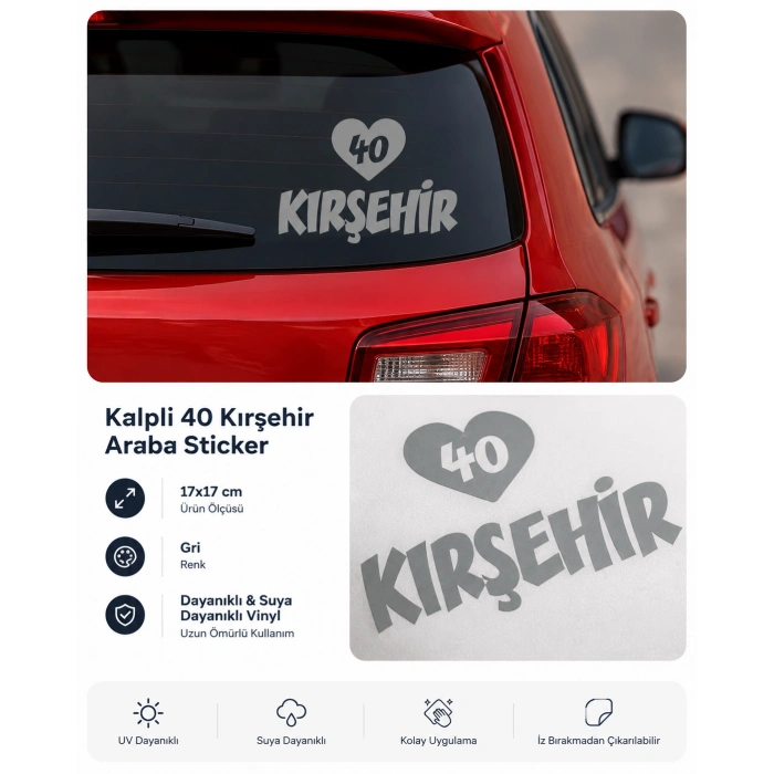 Kalpli 40 Kırşehir Araba Sticker 17x17 Cm Gri