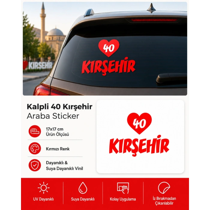 Kalpli 40 Kırşehir Araba Sticker 17x17 Cm Kırmızı