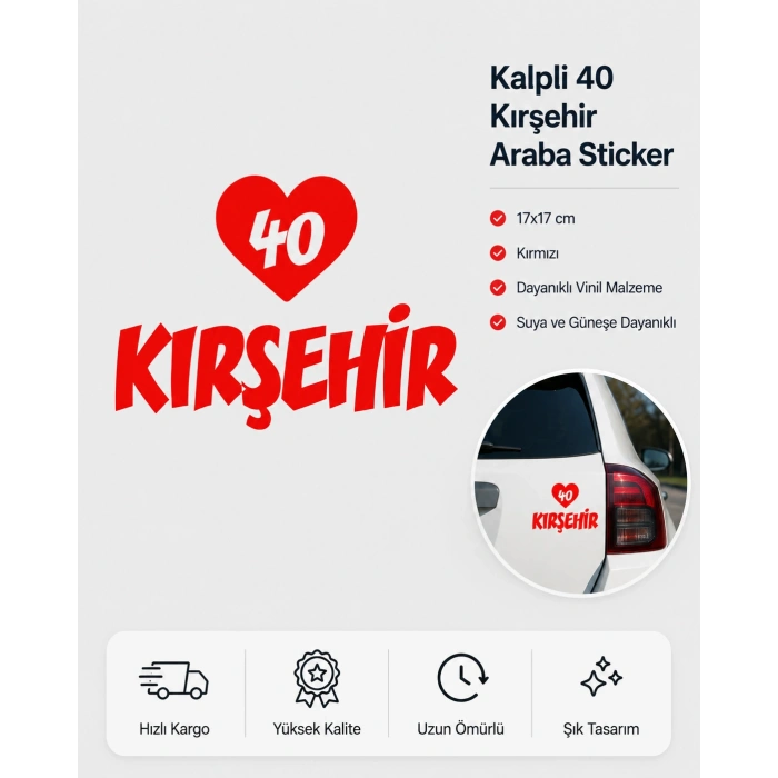 Kalpli 40 Kırşehir Araba Sticker 17x17 Cm Kırmızı