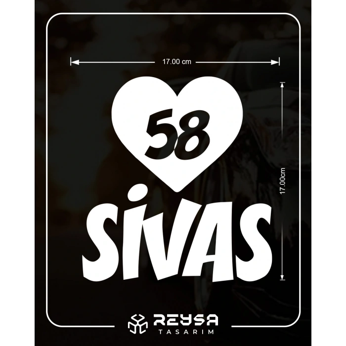 Kalpli 58 Sivas Araba Sticker 17x17 Cm Beyaz