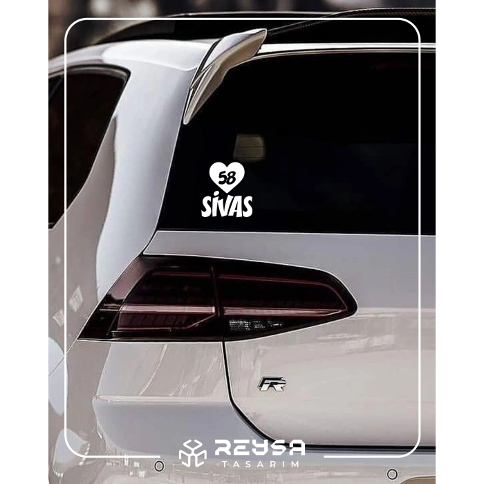 Kalpli 58 Sivas Araba Sticker 17x17 Cm Beyaz