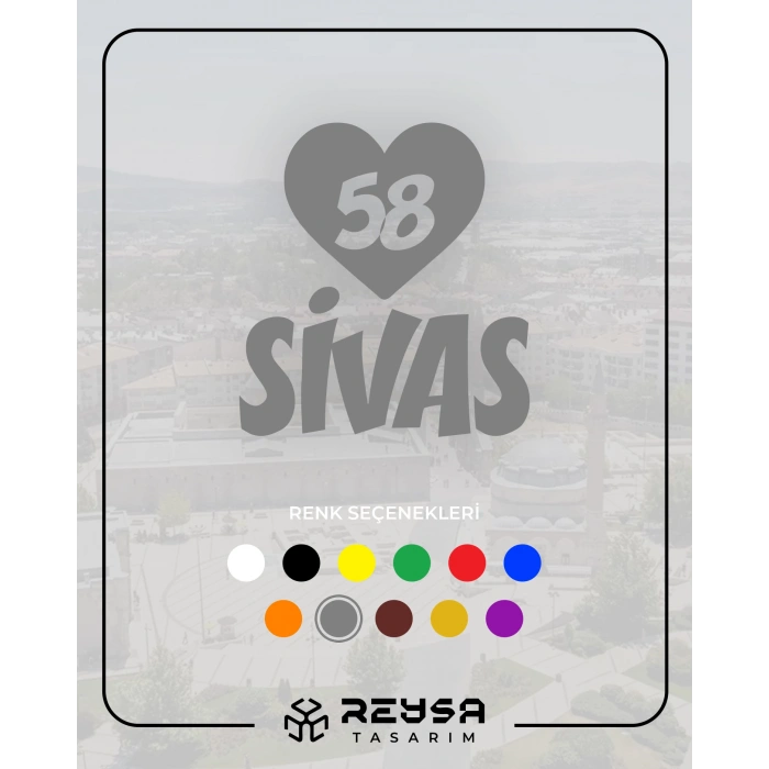 Kalpli 58 Sivas Araba Sticker 17x17 Cm Gri
