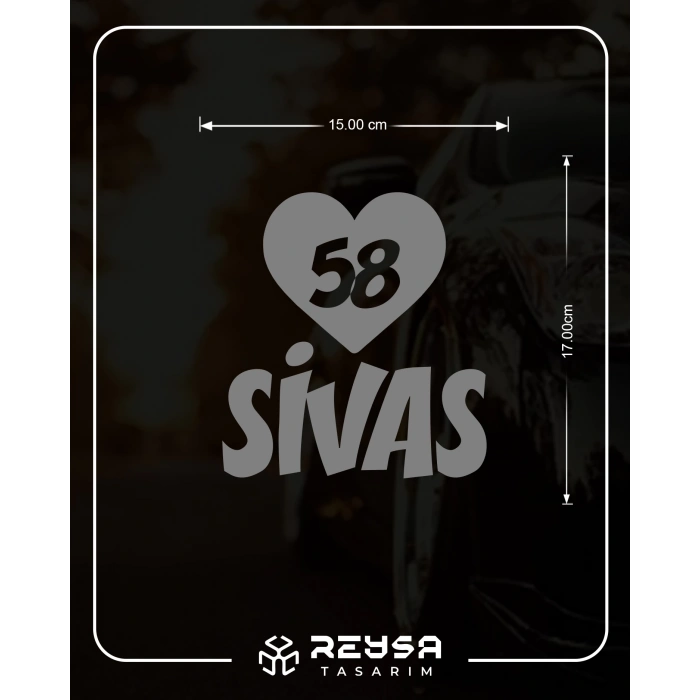 Kalpli 58 Sivas Araba Sticker 17x17 Cm Gri