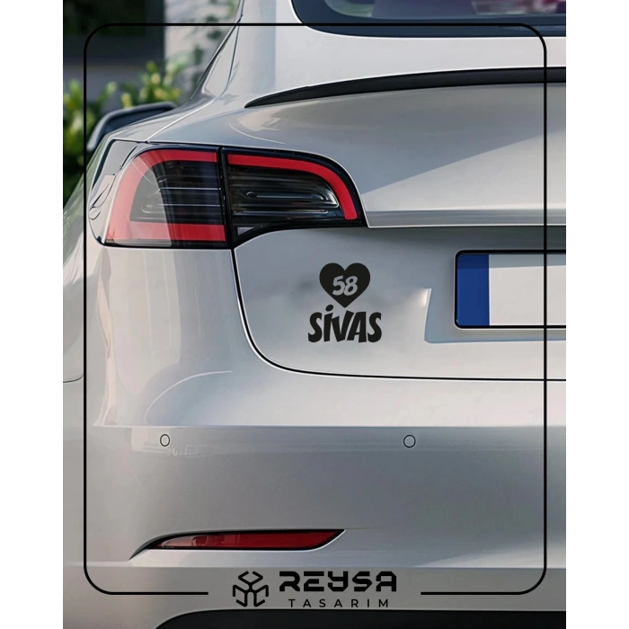 Kalpli 58 Sivas Araba Sticker 17x17 Cm Siyah