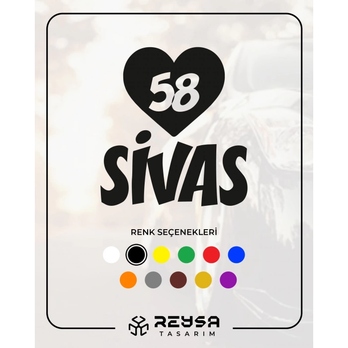 Kalpli 58 Sivas Araba Sticker 17x17 Cm Siyah