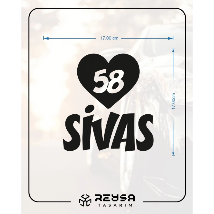 Kalpli 58 Sivas Araba Sticker 17x17 Cm Siyah