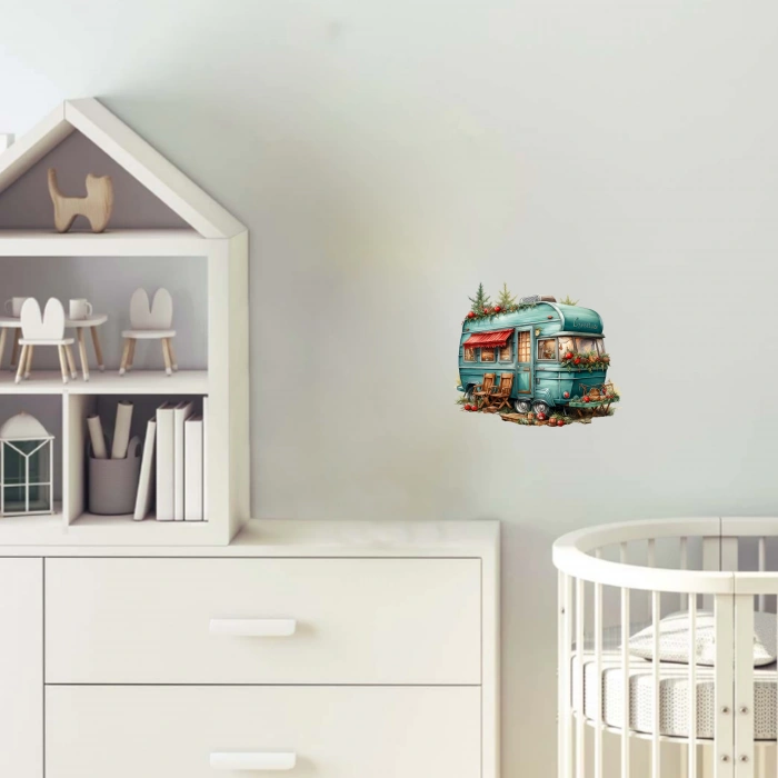 Kamp Ateşli Çam Ağaçlı Karavan Stickerı