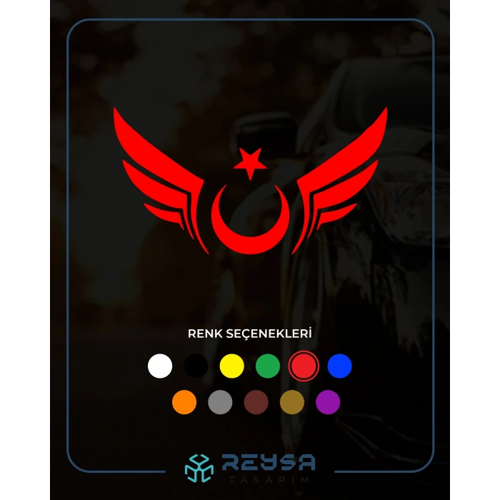 Kanatlı Türk Bayrağı Araba Sticker 17x17 Cm Kırmızı