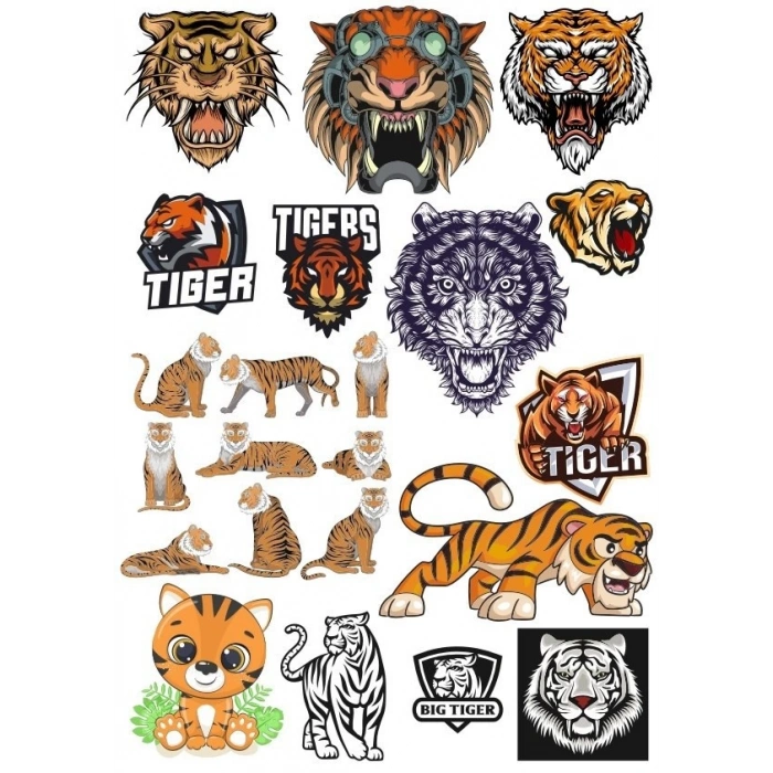 Kaplan Tiger Sticker Set-16 16 Parça Telefon, Tablet, Defter, Laptop Sticker