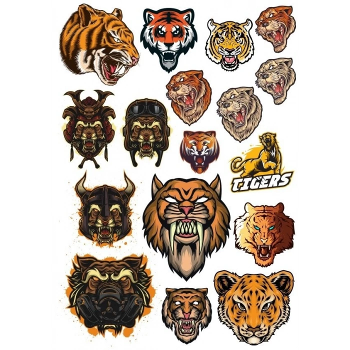 Kaplan Tiger Sticker Set-7 17 Parça Telefon, Tablet, Defter, Laptop Sticker