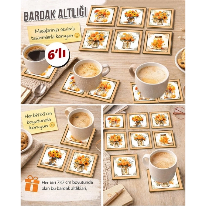 Kavonozda Çiçekler 7x7 – 6’lı Set Dekoratif Kare Tasarım