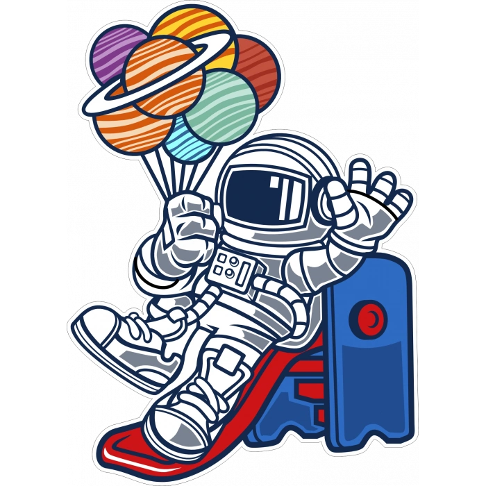 Kaydıraktan Kayan Astronot Sticker 10x10 cmRenkli Sticker