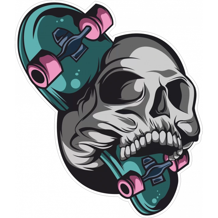 Kaykay ve Kurukafa Sticker 10x10 cmRenkli Sticker