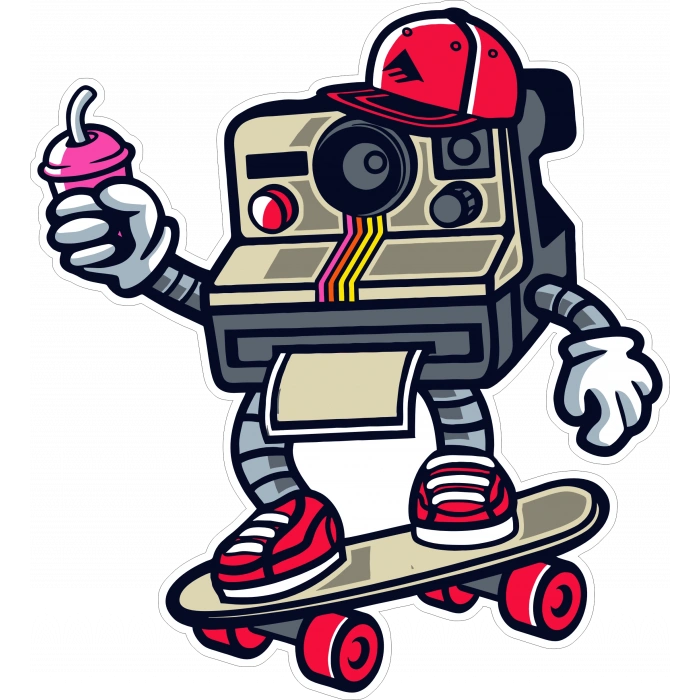 Kaykaycı Fotoğraf Makinesi 10x10 cmRenkli Sticker