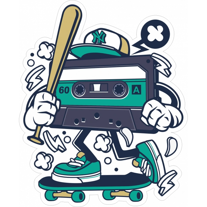 Kaykaycı Kasetçalar Sticker 10x10 cmRenkli Sticker