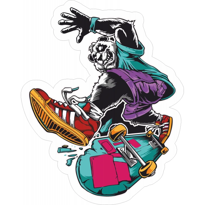 Kaykaycı Panda Sticker 10x10 cmRenkli Sticker