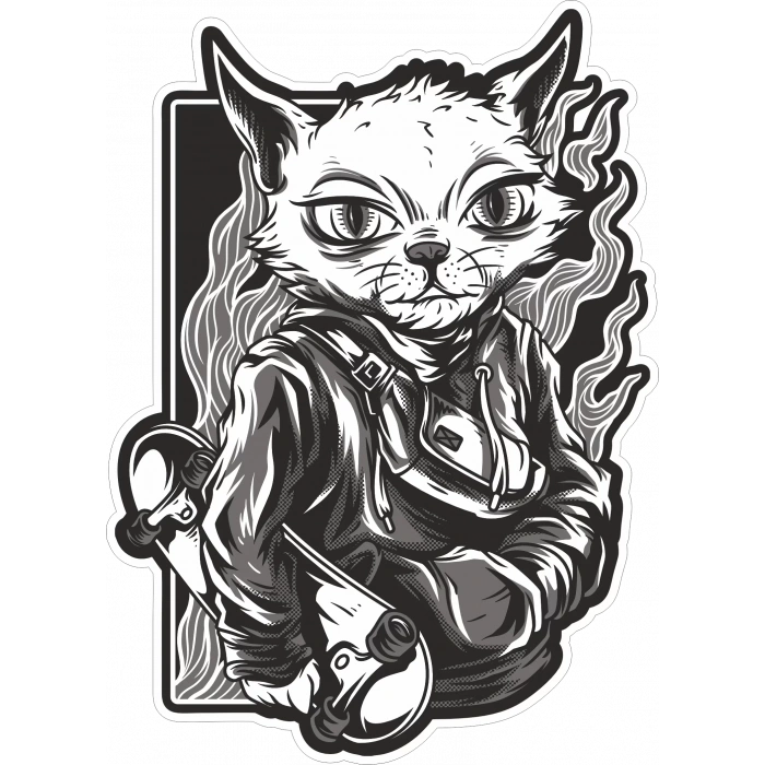 Kaykaylı Kedi Sticker 10x10 cmRenkli Sticker