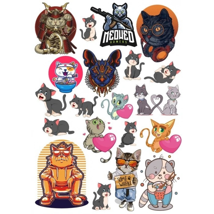Kedi Sticker Set 15 Parça Telefon, Tablet, Defter, Laptop Sticker