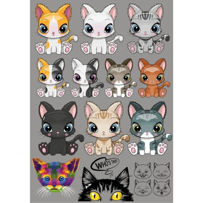 Kedi Sticker Set-3 15 Parça Telefon, Tablet, Defter, Laptop Sticker